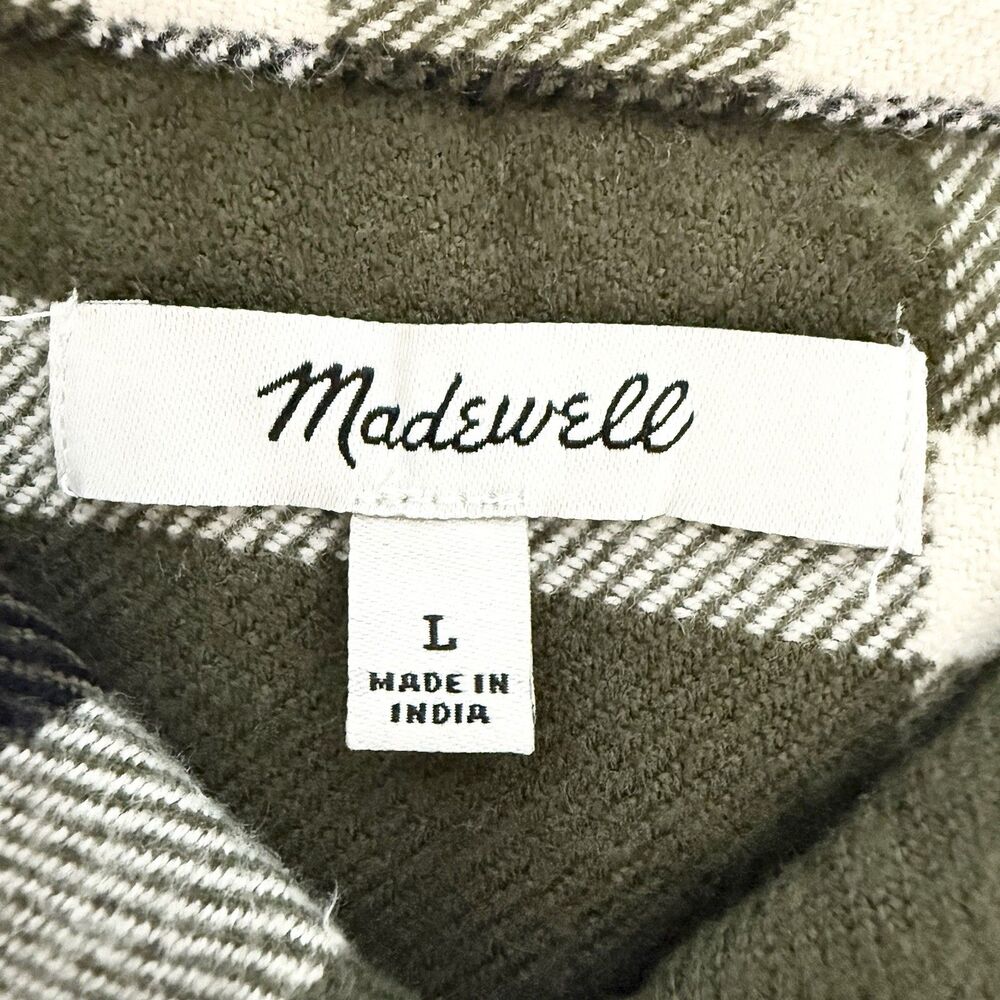 Madewell Bromley Green Plaid Flannel Shirt Womens L Button Front Long Sleeve - Picture 6 of 10